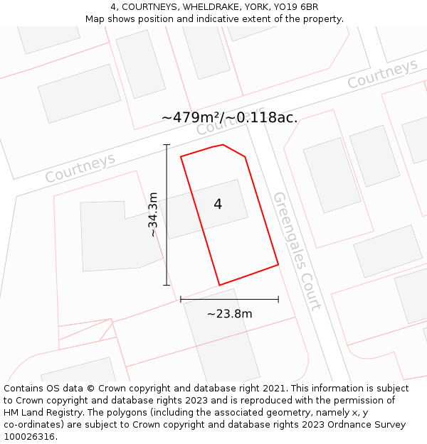 4, COURTNEYS, WHELDRAKE, YORK, YO19 6BR: Plot and title map