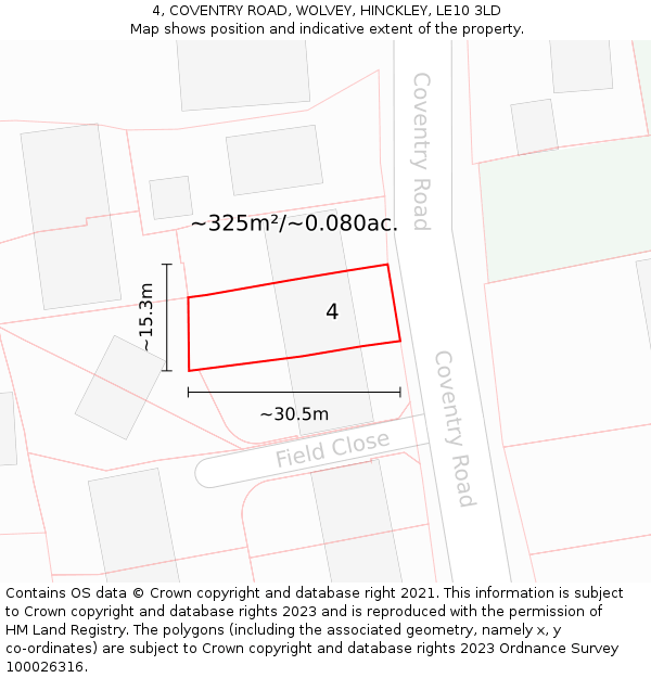 4, COVENTRY ROAD, WOLVEY, HINCKLEY, LE10 3LD: Plot and title map