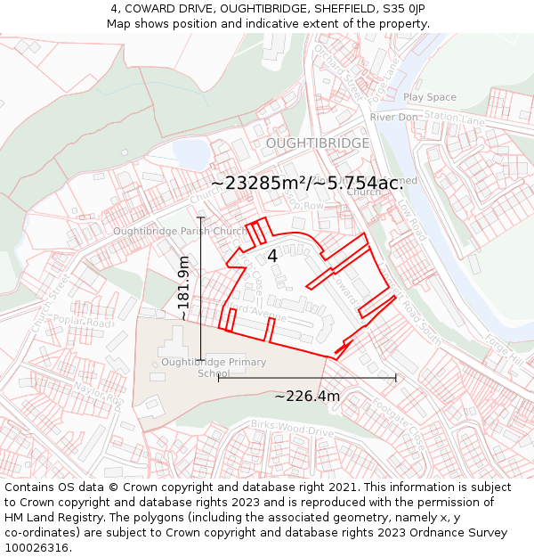4, COWARD DRIVE, OUGHTIBRIDGE, SHEFFIELD, S35 0JP: Plot and title map