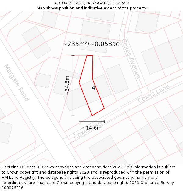 4, COXES LANE, RAMSGATE, CT12 6SB: Plot and title map
