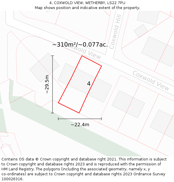 4, COXWOLD VIEW, WETHERBY, LS22 7PU: Plot and title map