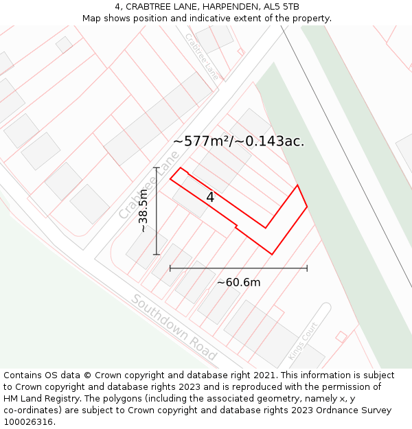 4, CRABTREE LANE, HARPENDEN, AL5 5TB: Plot and title map