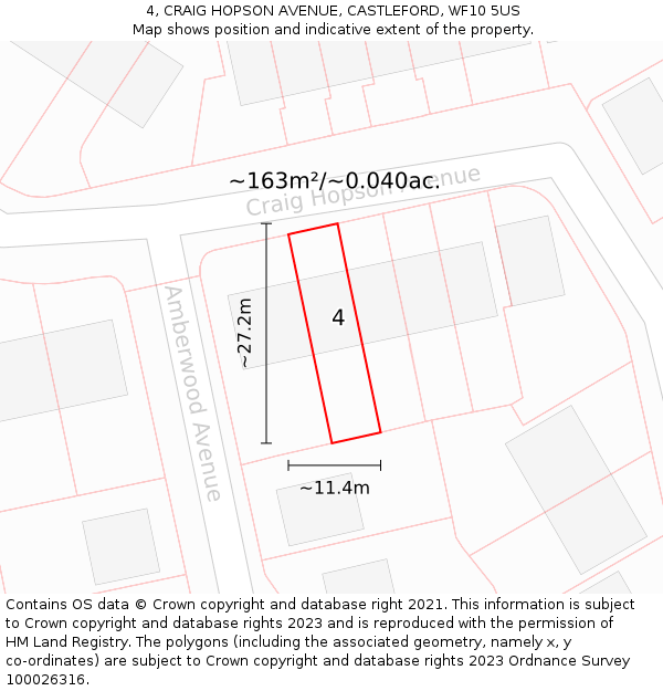 4, CRAIG HOPSON AVENUE, CASTLEFORD, WF10 5US: Plot and title map