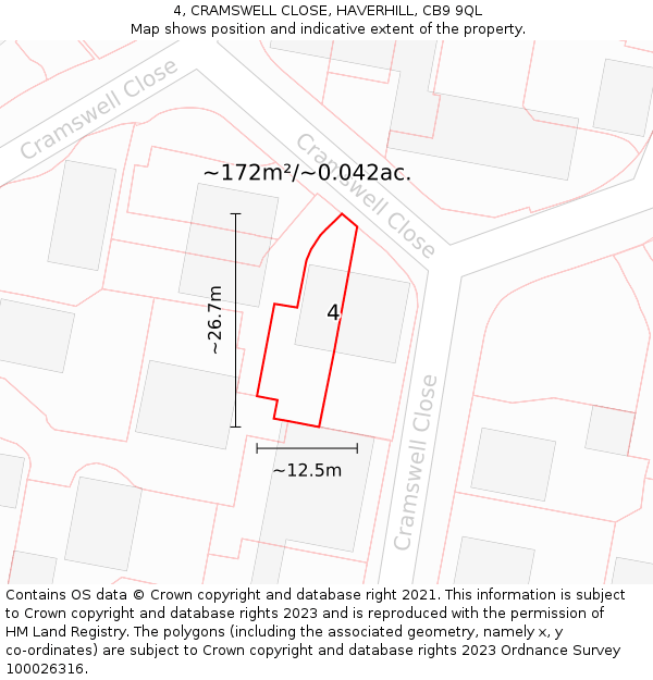 4, CRAMSWELL CLOSE, HAVERHILL, CB9 9QL: Plot and title map
