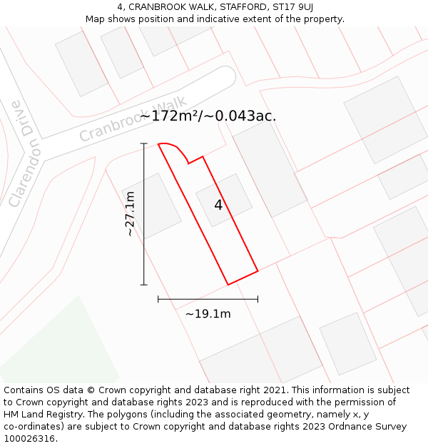 4, CRANBROOK WALK, STAFFORD, ST17 9UJ: Plot and title map