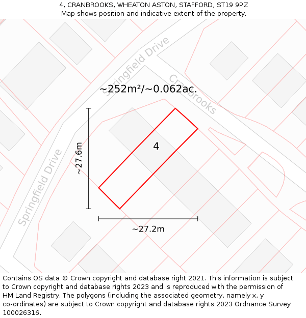 4, CRANBROOKS, WHEATON ASTON, STAFFORD, ST19 9PZ: Plot and title map