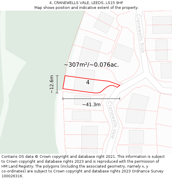 4, CRANEWELLS VALE, LEEDS, LS15 9HF: Plot and title map