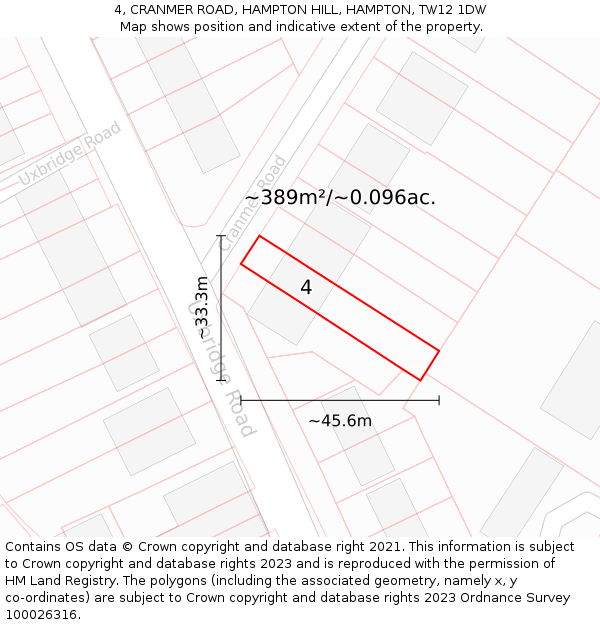 4, CRANMER ROAD, HAMPTON HILL, HAMPTON, TW12 1DW: Plot and title map