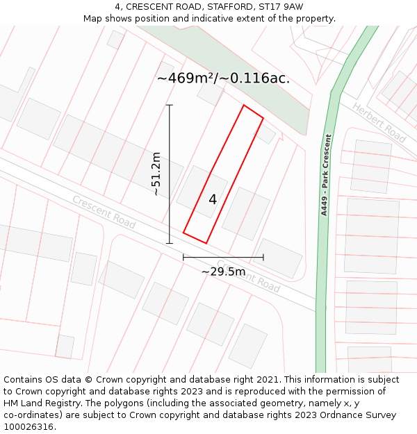 4, CRESCENT ROAD, STAFFORD, ST17 9AW: Plot and title map