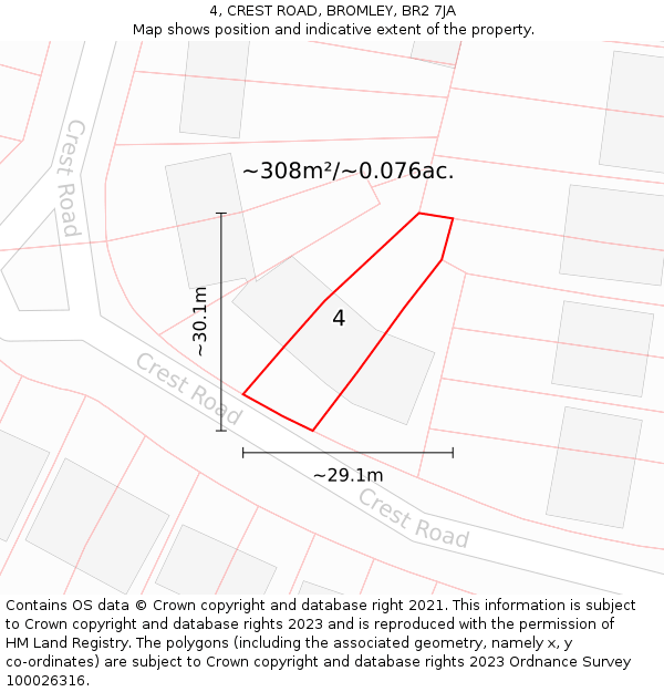 4, CREST ROAD, BROMLEY, BR2 7JA: Plot and title map