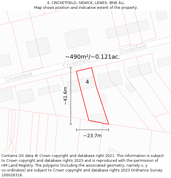 4, CRICKETFIELD, NEWICK, LEWES, BN8 4LL: Plot and title map