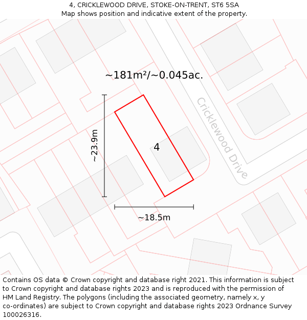 4, CRICKLEWOOD DRIVE, STOKE-ON-TRENT, ST6 5SA: Plot and title map