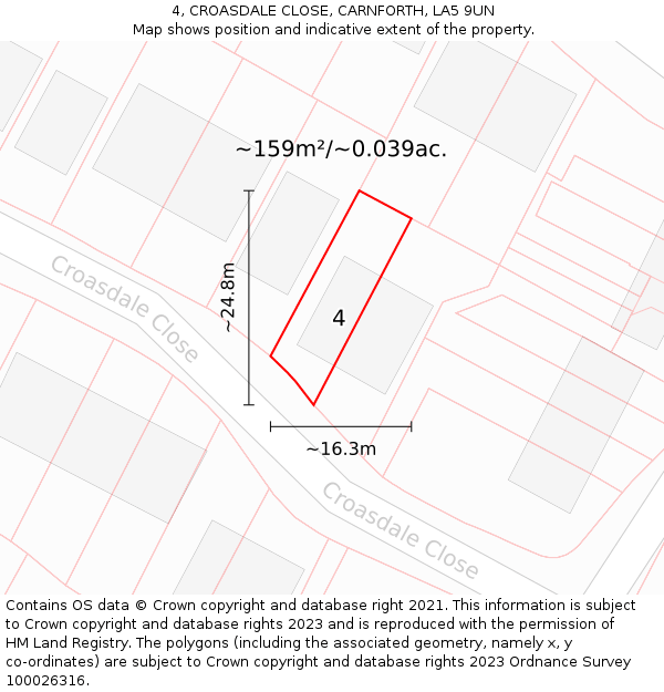 4, CROASDALE CLOSE, CARNFORTH, LA5 9UN: Plot and title map