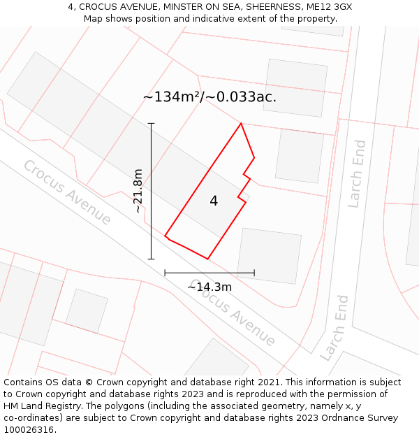 4, CROCUS AVENUE, MINSTER ON SEA, SHEERNESS, ME12 3GX: Plot and title map