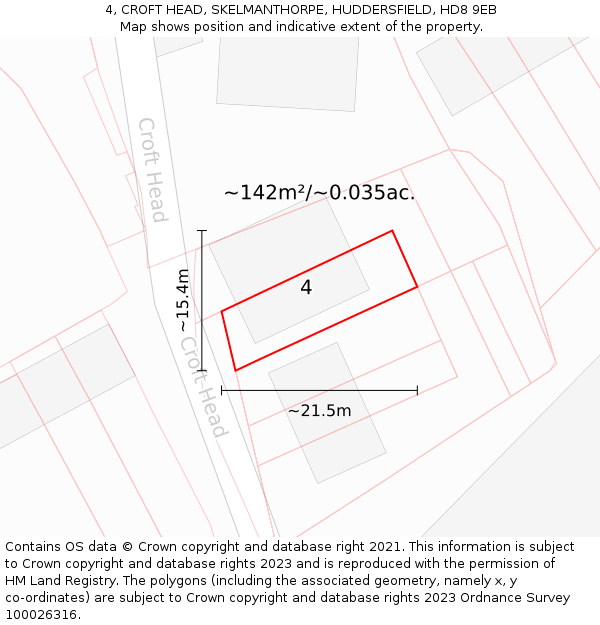 4, CROFT HEAD, SKELMANTHORPE, HUDDERSFIELD, HD8 9EB: Plot and title map