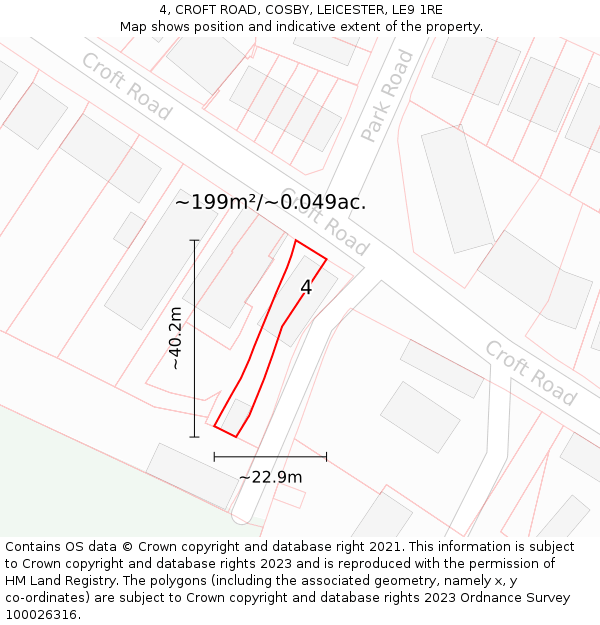 4, CROFT ROAD, COSBY, LEICESTER, LE9 1RE: Plot and title map