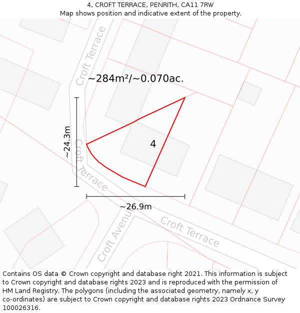 4, CROFT TERRACE, PENRITH, CA11 7RW: Plot and title map