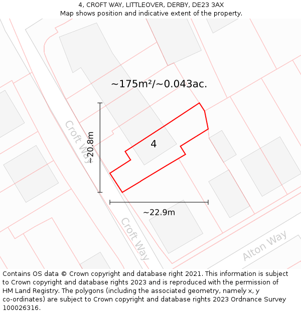 4, CROFT WAY, LITTLEOVER, DERBY, DE23 3AX: Plot and title map