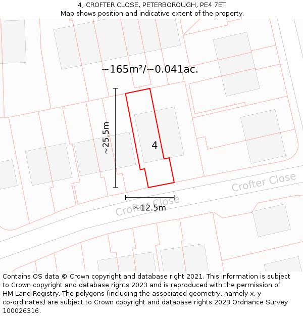 4, CROFTER CLOSE, PETERBOROUGH, PE4 7ET: Plot and title map
