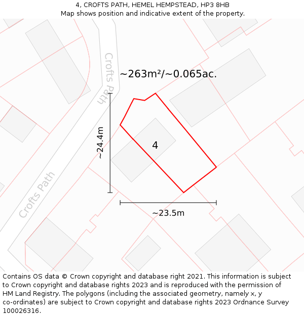 4, CROFTS PATH, HEMEL HEMPSTEAD, HP3 8HB: Plot and title map