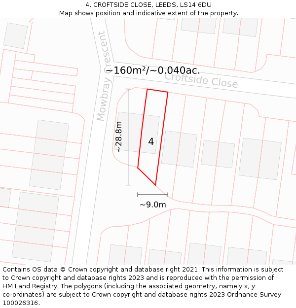 4, CROFTSIDE CLOSE, LEEDS, LS14 6DU: Plot and title map