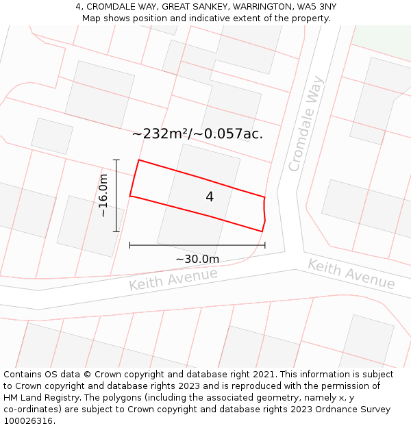 4, CROMDALE WAY, GREAT SANKEY, WARRINGTON, WA5 3NY: Plot and title map