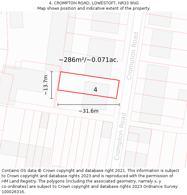 4, CROMPTON ROAD, LOWESTOFT, NR33 9NG: Plot and title map