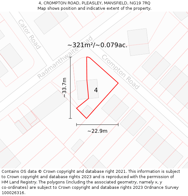 4, CROMPTON ROAD, PLEASLEY, MANSFIELD, NG19 7RQ: Plot and title map