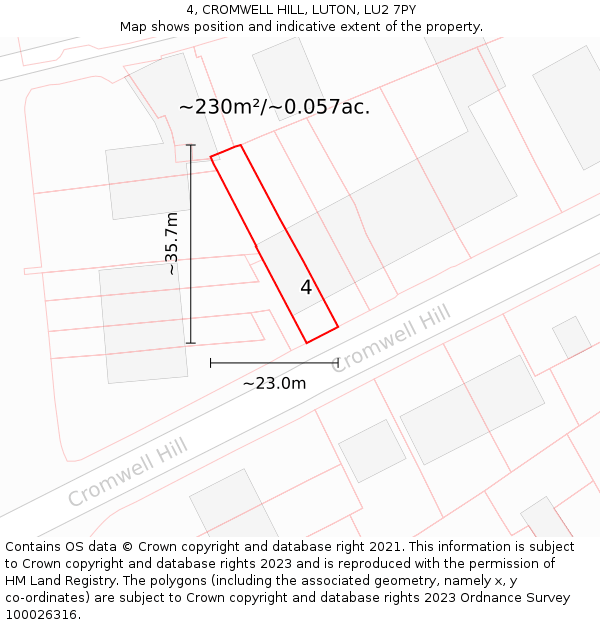 4, CROMWELL HILL, LUTON, LU2 7PY: Plot and title map