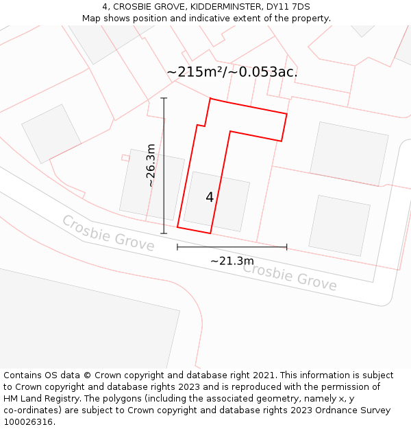 4, CROSBIE GROVE, KIDDERMINSTER, DY11 7DS: Plot and title map