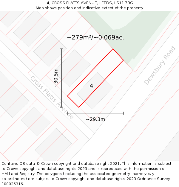 4, CROSS FLATTS AVENUE, LEEDS, LS11 7BG: Plot and title map