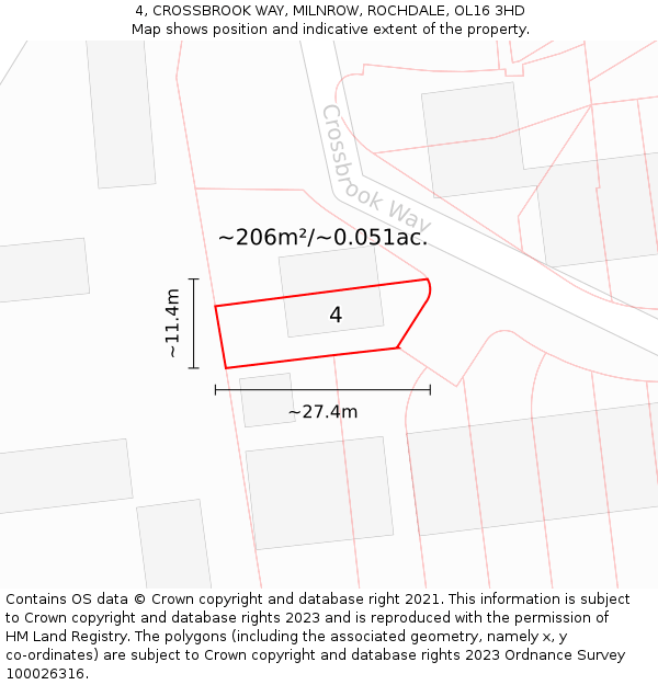 4, CROSSBROOK WAY, MILNROW, ROCHDALE, OL16 3HD: Plot and title map