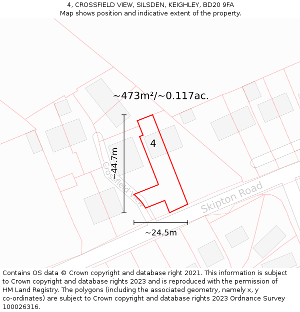 4, CROSSFIELD VIEW, SILSDEN, KEIGHLEY, BD20 9FA: Plot and title map