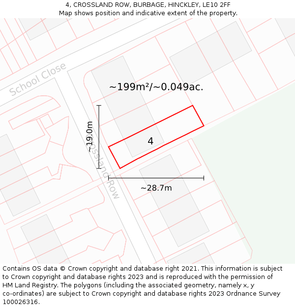 4, CROSSLAND ROW, BURBAGE, HINCKLEY, LE10 2FF: Plot and title map