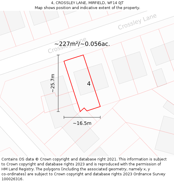 4, CROSSLEY LANE, MIRFIELD, WF14 0JT: Plot and title map