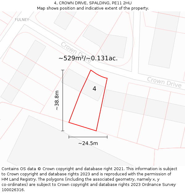 4, CROWN DRIVE, SPALDING, PE11 2HU: Plot and title map
