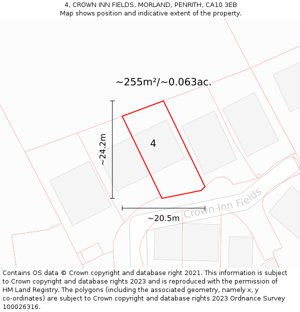 4, CROWN INN FIELDS, MORLAND, PENRITH, CA10 3EB: Plot and title map