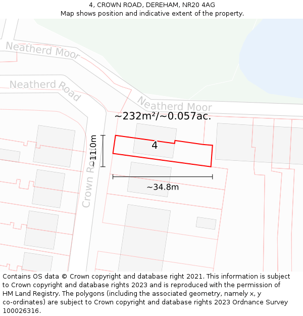 4, CROWN ROAD, DEREHAM, NR20 4AG: Plot and title map