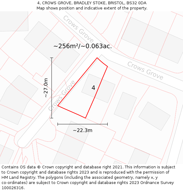 4, CROWS GROVE, BRADLEY STOKE, BRISTOL, BS32 0DA: Plot and title map