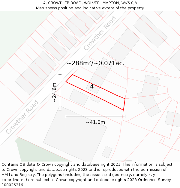 4, CROWTHER ROAD, WOLVERHAMPTON, WV6 0JA: Plot and title map