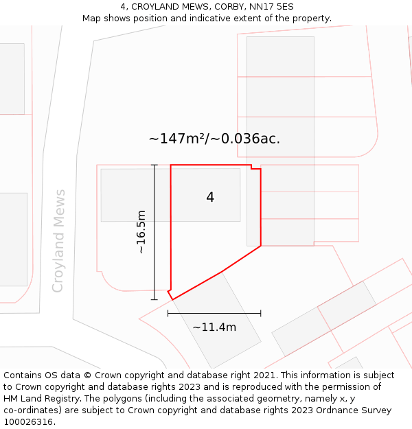4, CROYLAND MEWS, CORBY, NN17 5ES: Plot and title map