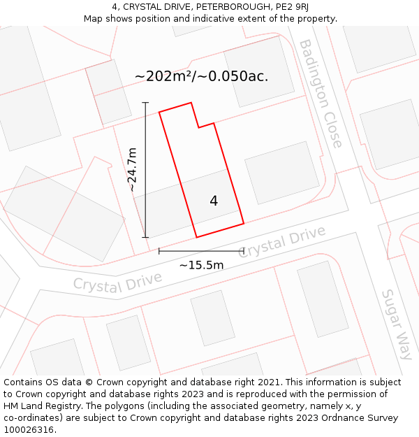 4, CRYSTAL DRIVE, PETERBOROUGH, PE2 9RJ: Plot and title map