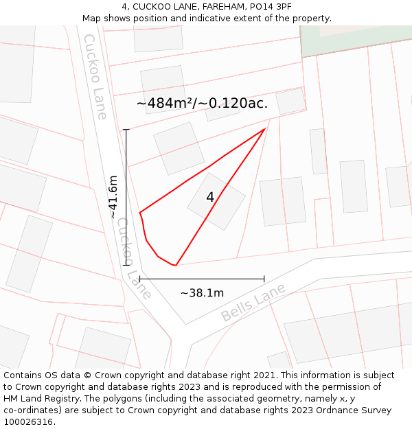 4, CUCKOO LANE, FAREHAM, PO14 3PF: Plot and title map