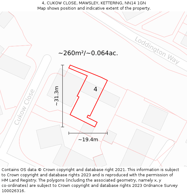 4, CUKOW CLOSE, MAWSLEY, KETTERING, NN14 1GN: Plot and title map