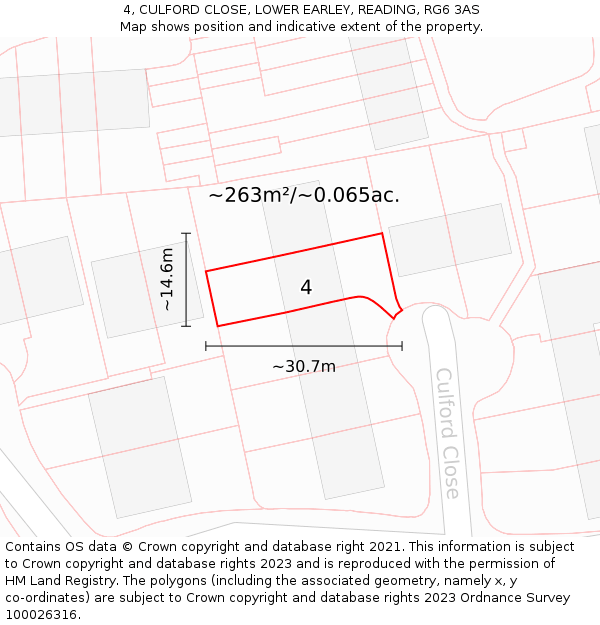 4, CULFORD CLOSE, LOWER EARLEY, READING, RG6 3AS: Plot and title map