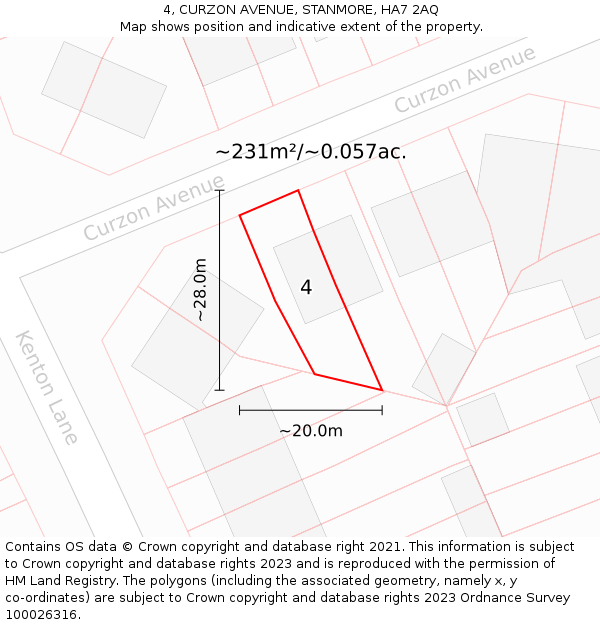 4, CURZON AVENUE, STANMORE, HA7 2AQ: Plot and title map