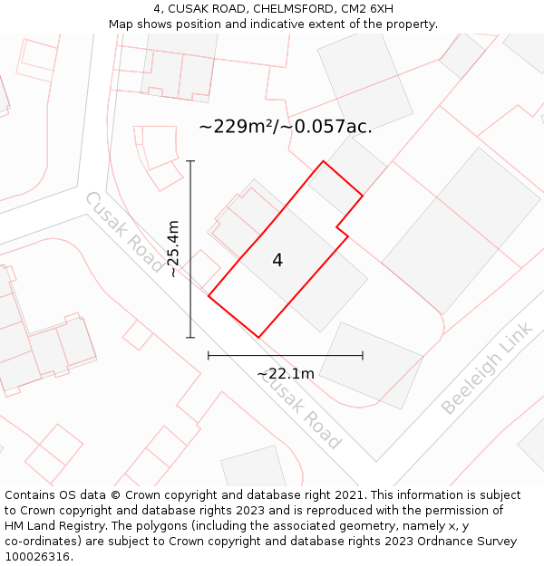 4, CUSAK ROAD, CHELMSFORD, CM2 6XH: Plot and title map