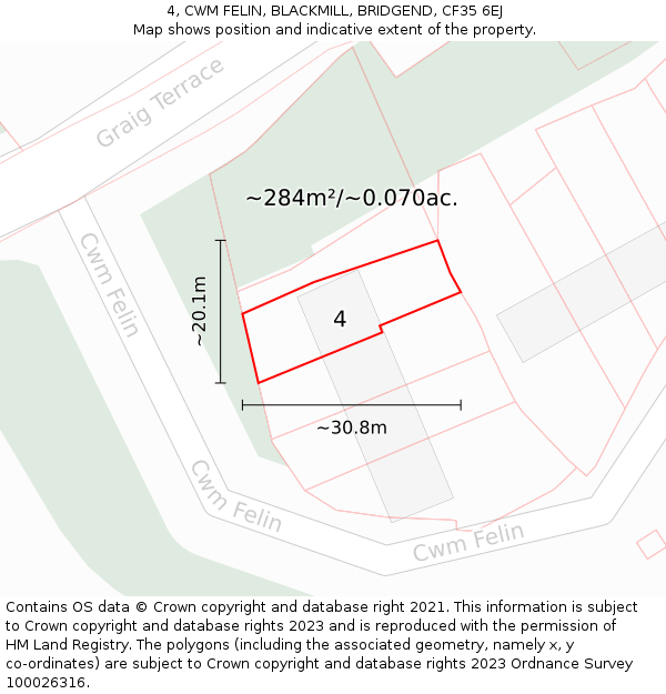 4, CWM FELIN, BLACKMILL, BRIDGEND, CF35 6EJ: Plot and title map