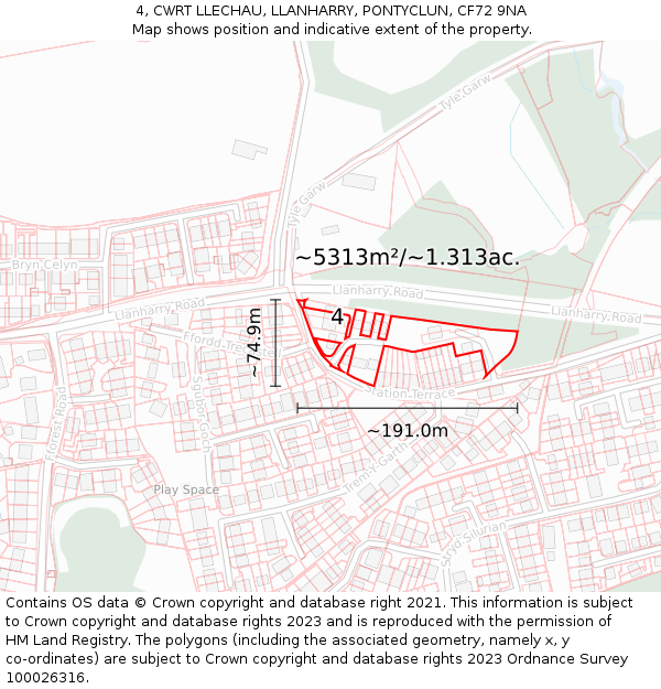 4, CWRT LLECHAU, LLANHARRY, PONTYCLUN, CF72 9NA: Plot and title map