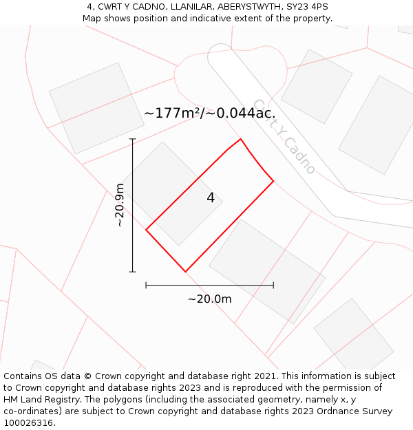 4, CWRT Y CADNO, LLANILAR, ABERYSTWYTH, SY23 4PS: Plot and title map